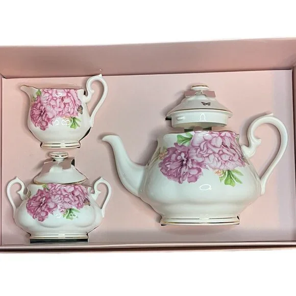 Royal Albert Miranda Kerr PInk Peonies Friendship 3-Piece Tea Set NWT - Picture 2 of 5